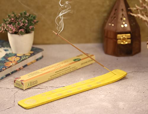 Bless-International Traditional-Handmade-Burner Wooden-Incense-Stick-Holder Ash-Catcher-Stand for-Aromatherapy-Meditation-Yoga (Positivity Yellow) 10 Inches, Pack of 1 - color: Positivity Yellow,10 Inch, size: One Holder