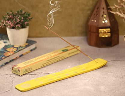 Bless-International Traditional-Handmade-Burner Wooden-Incense-Stick-Holder Ash-Catcher-Stand for-Aromatherapy-Meditation-Yoga (Positivity Yellow) 10 Inches, Pack of 1 - color: Positivity Yellow,10 Inch, size: One Holder