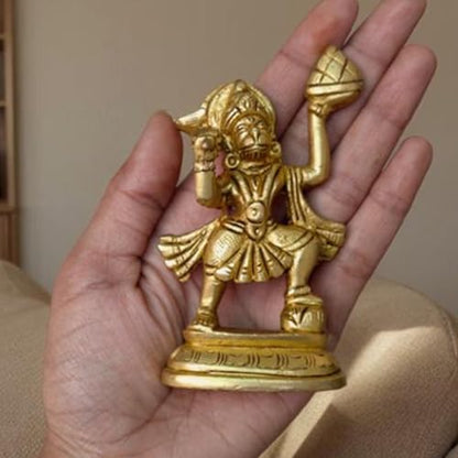 Brass Hanuman Idol 3.5 Inch (200g) – Lord Bajrangbali Anjaneya Pavanputra Statue, Hindu God Murti for Pooja, Home Temple Decor & Worship, Decorative Brass Sculpture, Spiritual Gift for Home & Office