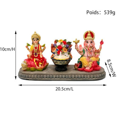 BangBangDa Lakshmi Ganesha Statue with Diya - 4.1" H Polystone Hindu Goddess Laxmi and Ganesa Idol for Diwali/New Year/Birthday/Wedding Gift for Indian Home Temple Mandir Altar Puja Murti Item
