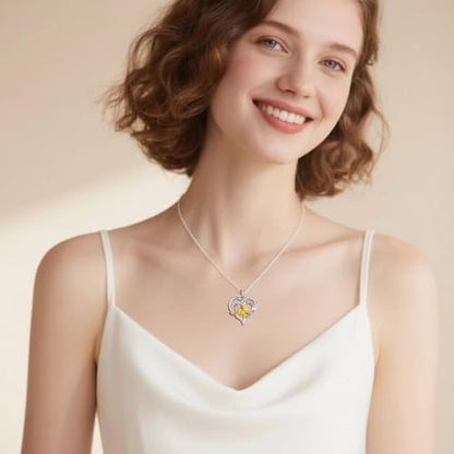 Birthstone Heart Necklaces Jewelry Gifts for Women - color: 11-Nov-Birthstone