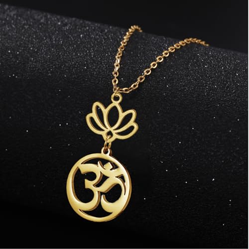 Women OM Necklace Indian Yoga Aum Om Ohm Pendant Necklace Stainless Steel Hindu Meditation Charm Sanskrit Symbol Spiritual Amulet Jewelry for Women Men - color: G-2pcs pendant
