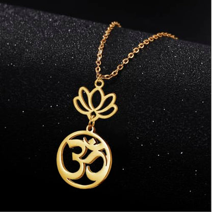 Women OM Necklace Indian Yoga Aum Om Ohm Pendant Necklace Stainless Steel Hindu Meditation Charm Sanskrit Symbol Spiritual Amulet Jewelry for Women Men - color: G-2pcs pendant