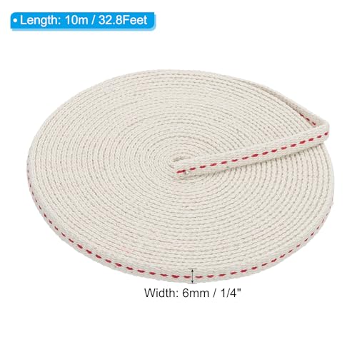 PATIKIL 1/4" Wide 33 Feet 100% Cotton Flat Wick, Oil Lamp Wicks with Red Stitch for Kerosene Lamp Lantern Oil Burner - color: Red, size: 1/4" x 33 Feet