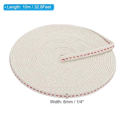 PATIKIL 1/4" Wide 33 Feet 100% Cotton Flat Wick, Oil Lamp Wicks with Red Stitch for Kerosene Lamp Lantern Oil Burner - color: Red, size: 1/4" x 33 Feet