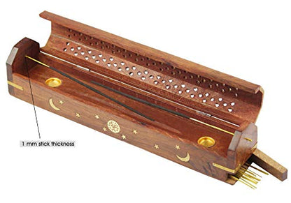 COTTON CRAFT Sheesham Wood Incense Burner Holder - Set of 2 Incense Burners - color: Natural - Sun & Moon Inlays, size: 2 Pack