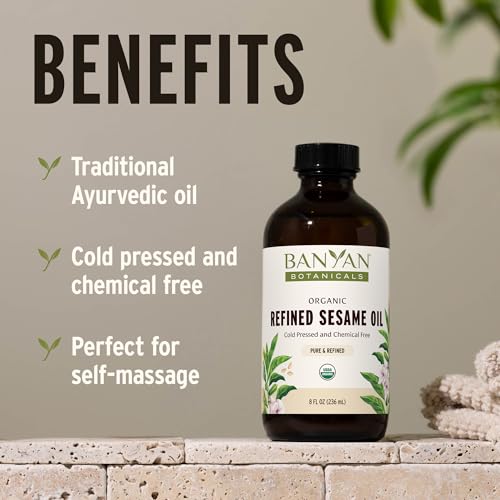 Banyan Botanicals Refined Sesame Oil – Organic Sesame Oil for Skin, Body, Hair & More – Multiple Sizes – 8 oz – Non GMO Sustainably Sourced Vegan - size: 8 Fl Oz (Pack of 1)