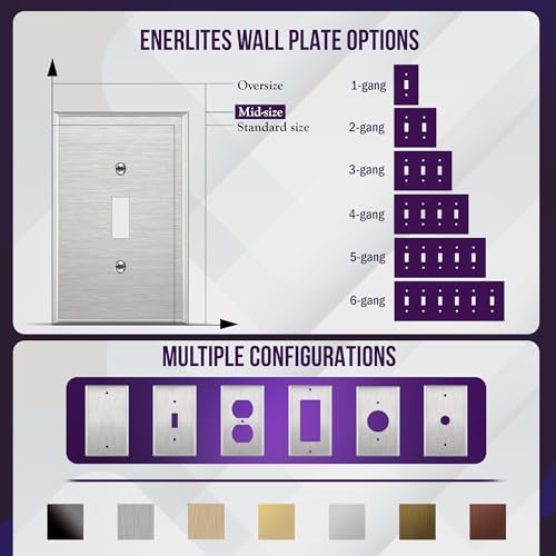 ENERLITES Toggle Light Switch Metal Wall Plate, Mid Size 1-Gang, Silver - color: Stainless Steel, size: Midsize