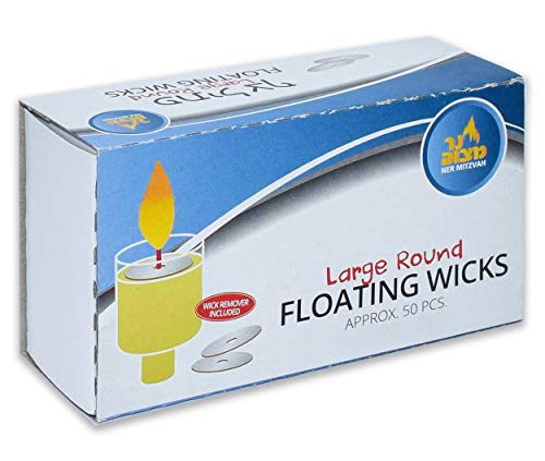 Ner Mitzvah Round Floating Wicks, Large Cotton Wicks and Cork Disc Holders for Oil Cups, Bonus Wick Removal Tweezers - 50 Count (Approx.)