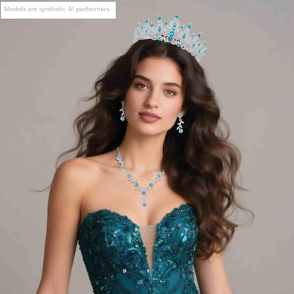 Kamirola Tiaras and Crowns for Women,Tiaras Earrings Necklace, Crystal Bridal Jewelry Set (TR48) - color: Silver Lack Blue
