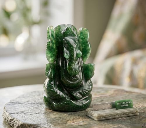 Natural Dark Green Aventurine Gemstone Ganesha Handcarved Statue Sculpture for Good Luck & Fortune. - color: Green Aventurine Ganesh