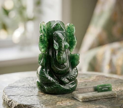 Natural Dark Green Aventurine Gemstone Ganesha Handcarved Statue Sculpture for Good Luck & Fortune. - color: Green Aventurine Ganesh