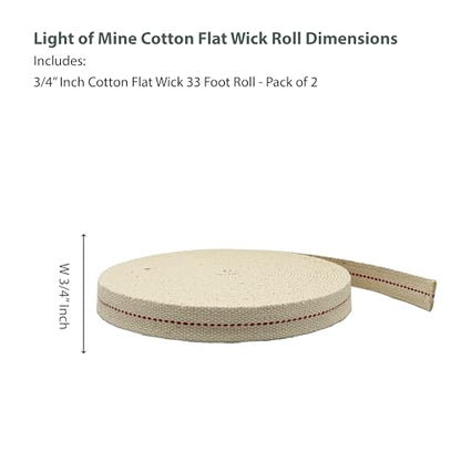 Light of Mine - 3/4" Inch 33' Foot, 100% Cotton Flat Wick - 2 Pack for Paraffin Oil, Kerosene Based Lanterns, and Oil Lamps with Genuine Red Stitch (3/4" - 33' Roll, 2pk) - size: 3/4" 33 foot - 2 Pack