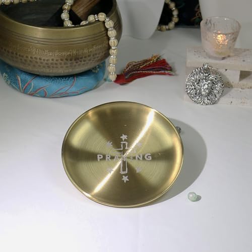 Gold Offering Prayer Ritual Bowl Plate Great for Altar,Meditation,Incense Sticks, smudging, Candle,Crystal,Jewelry,Yoga Use （Praying） - style: Praying