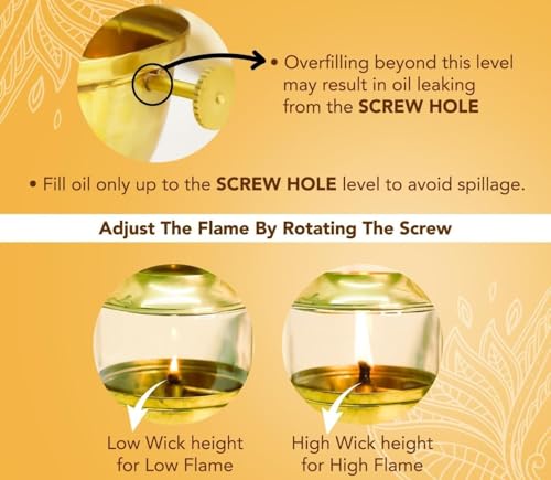 Pure Brass Akhand Jyot Diya with Glass Cover and Attached Plate – 48-Hour Long Burning Oil Lamp for Puja, Aarti, Temple, Meditation – 250ml Capacity, Adjustable Wick, Gold Finish Mandir Decor - Medium - size: Medium With Plate