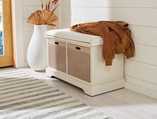 Safavieh Home Collection Landers Distressed White 2-Drawer/Cushion Storage Bench (Fully Assembled) BCH5702A - color: Distressed White