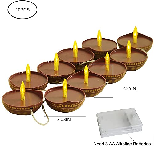 alikiki Diwali Diya String Lights - Diwali Gift Decor 10PCS LED Deepawali Battery Operated Diyas Indian Pooja Room Home Office Mandir Puja Gifts Hindu Wedding Light