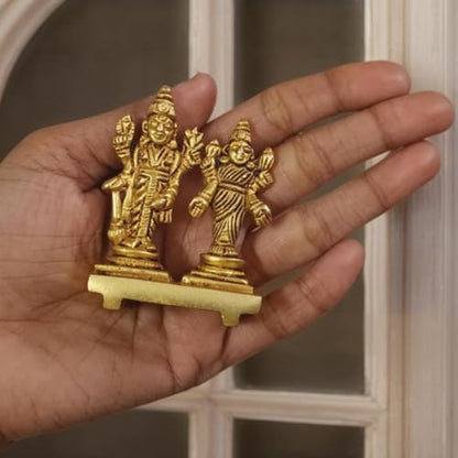 Brass Laxmi Vishnu Murti 2 Inch 100 Gram Mini Idol for Home Temple, Pooja Mandir, Hindu God Statue, Decorative Religious Figurine, Car Dashboard Idol, Spiritual Gift