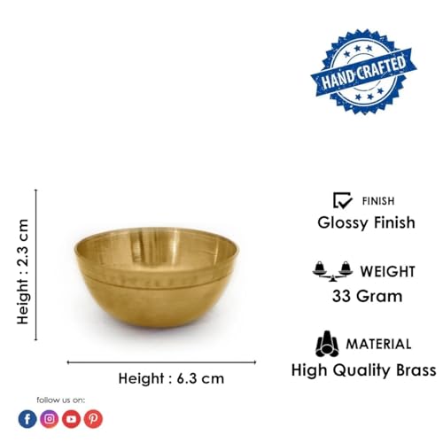 SATVIK Set of 6 Big Pure Brass Bhog Bowl Set for Pooja, Meditation & Offerings - Premium Indian Prasad Katori Set, Pack of 4/6/8/12, Perfect for Home Temples, Yoga, Diwali & Altar Supplies