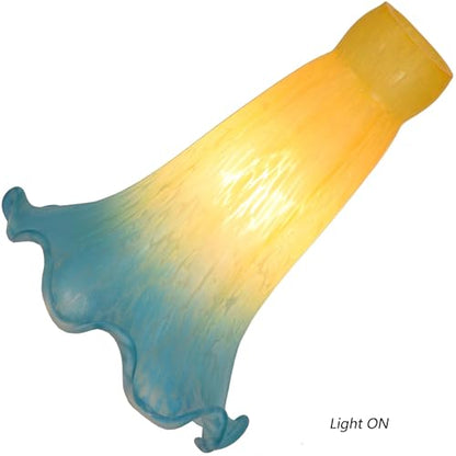 Bieye LS14S Lily Flower Blown Glass Lampshade (Yellow Blue, Opening I.D. 0.87" x O.D. 1") - color: Yellow Blue, size: Small I.D. 0.87" x O.D. 1"