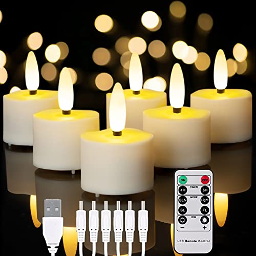 Homemory 6-Pack Rechargeable Tea Lights Candles with Remote, 4H/6H Timer - color: 3D wick, Rechargeable, Remote, Pack of 6