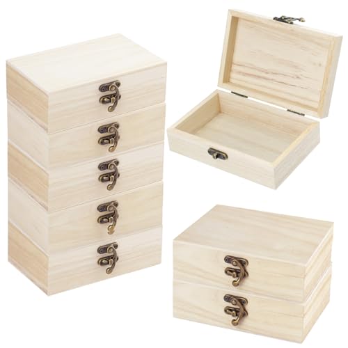 10 Pack 5.83 x 3.86 x 1.88 Inches Small Rectangle Wooden Box, Unfinished Wood Boxes, Perfect for DIY Projects and Storage.