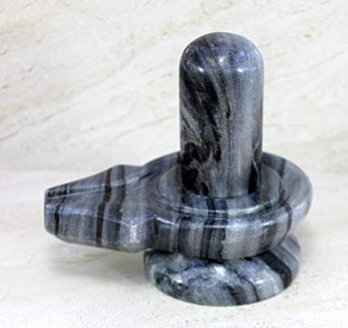 KLEO Black Marble Stone Shiva Lingam Shiv Ling Idol Murti Statue (5.25 Grey)