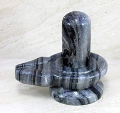 KLEO Black Marble Stone Shiva Lingam Shiv Ling Idol Murti Statue (5.25 Grey)