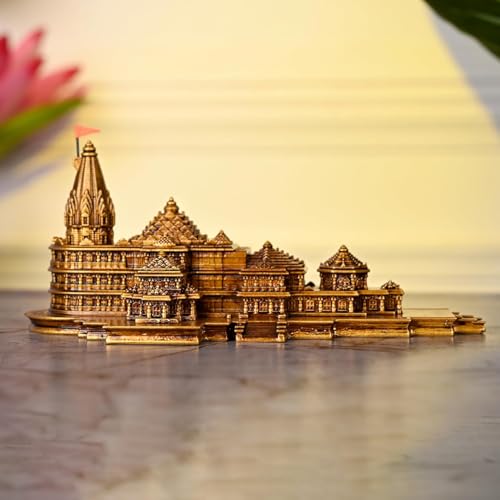 Artarium Ayodhya Ram Mandir Model Statue 6 Inch, Shri Ram Janmabhoomi Temple Replica, Resin Dust Hindu Temple Showpiece for Home Temple Pooja Room Meditation Altar, Living Room Decor & Religious Gift - color: Golden