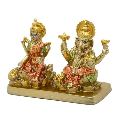 alikiki Hindu Lord Ganesha Lakshmi Statue – 3.7“H Indian God Laxmi Ganesh Murti Item Home Temple Puja Pooja Idol Diwali Gift India Home Office Mandir Altar Item