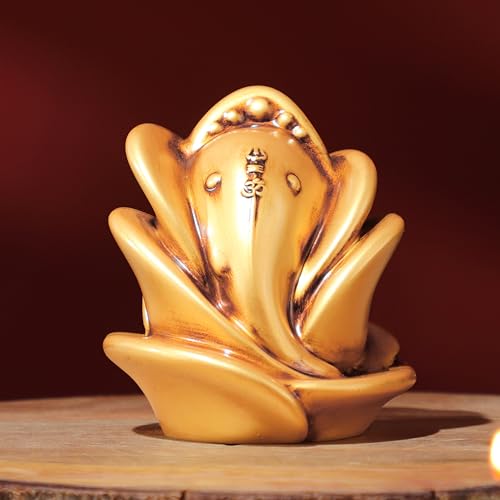 Artarium Rose Ganesha Idol Statue 3 Inch, Lord Ganesh Figurine for Car Dashboard, Home Temple, Office Desk & Living Room Decor, Antique Ganpati Murti, Hindu Spiritual Religious Gift - color: Antique