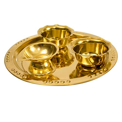 Spillbox Traditional Handcrafted Ganesha Brass Puja | Pooja Thali | Arati | Arathi | Arthi | Arti | Arathi | Bartan Thambulam Plate 2bowls 1 Diya (Small)