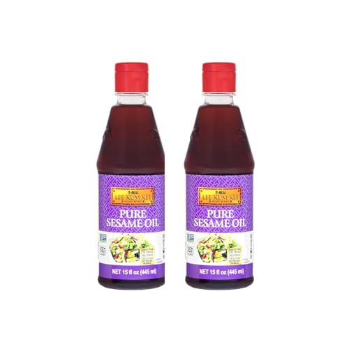 Lee Kum Kee Pure Sesame Oil (15 oz - 2 Pack), Gluten Free, Vegan, Kosher, Non-GE Ingredients, Delightful Aroma, Perfect for Marinades, Drizzling, Seasonings, and Stir-Frying - size: 15 Ounce (Pack of 2)