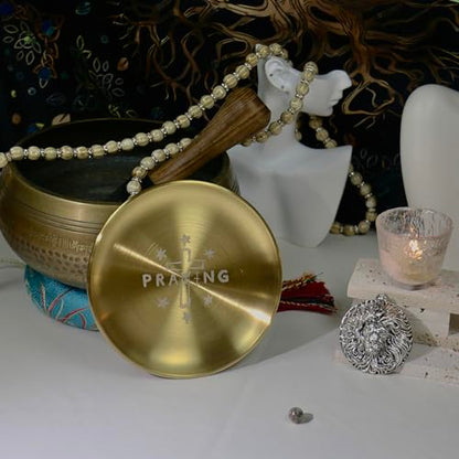 Gold Offering Prayer Ritual Bowl Plate Great for Altar,Meditation,Incense Sticks, smudging, Candle,Crystal,Jewelry,Yoga Use （Praying） - style: Praying