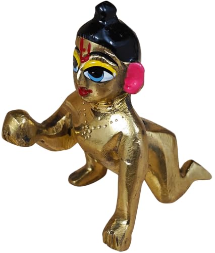 Ladoo Gopal Brass Murti | 3 Inches Small Bal Krishna Idol in Solid Brass | Handcrafted Baby Gopal Statue for Home Mandir, Puja Room, Gifting & Janmashtami - size: Ladoo Gopal-B