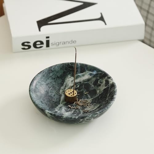 Koville Natural Marble Incense Holder, Incense Holder for Sticks with 9 Holes, Handmade Incense Burner Ash Catcher for Meditation Yoga SPA, Balsam Fir/Palo Santo/Sage/Cone (Green) - color: D=150-alpi Green
