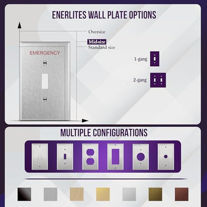 ENERLITES Toggle Switch Metal Cover Plate with Emergency Label, Midsize - color: Emergency Silver, size: Midsize