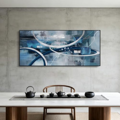 Blue Grey Intertwined Abstract Canvas Wall Art for Living Room 70x31 Inches - color: Blue and white, size: 70"L x 31"W