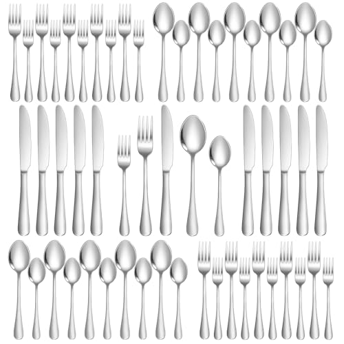Lazycorner Silverware Set 50 Piece Stainless Steel Flatware Set Silverware Utensils for 10 People Includes Forks Knives Spoons & Salad Forks Dishwasher Safe for Home Restaurant or Outdoor Use - size: 50-Piece