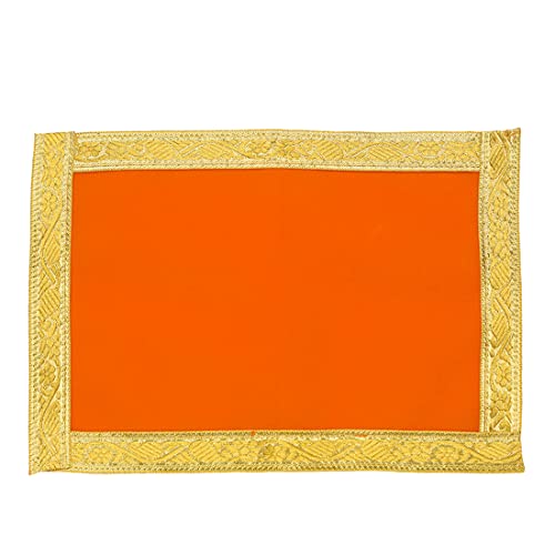 Set of 5 Mat Aasan Pooja Cloth God Idol Puja Temple Altar Cloth (7"X10") - color: Orange