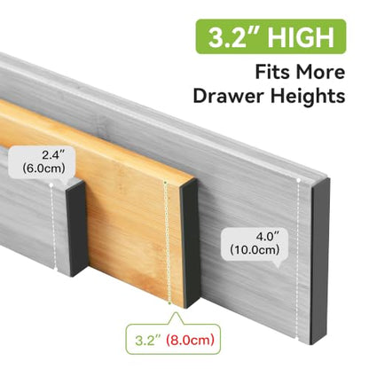 Utoplike Kitchen Drawer Divider, Expandable Bamboo Drawers Organizer 3.2" H - color: Natural, size: 3.2"H, Large