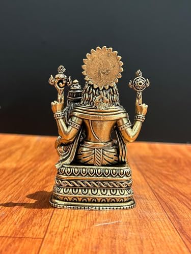 Premium Brass Narasimha laxmi Statue 10 CM, Premium Brass Narasimha Statue, Lion god Vishnu Avtar Narsingh Idol Housewarming Gift | Home Decor