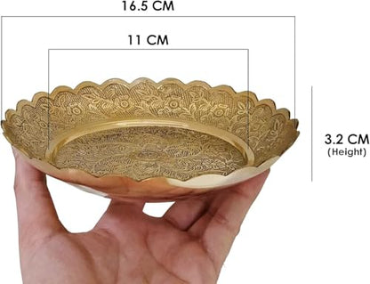 SATVIK Handmade Brass Nakashi Plate – 6 Inch Pooja Thali Set for Puja, Bhog, and Temple Decoration