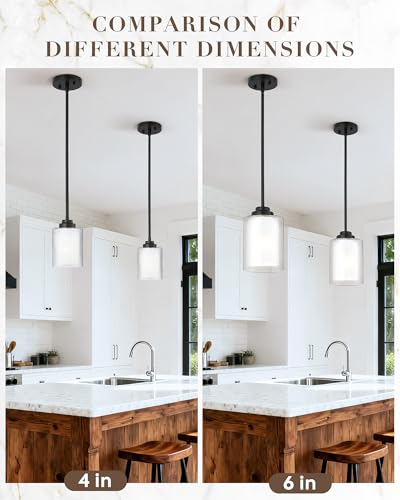 TENGXIN 6" Matte Black Pendant Lights Kitchen Island, Dual Glass Shade - color: Matte Black, Dual Glass, size: 6"