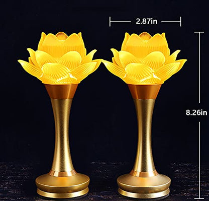 1 Pair - LED Glazed Lotus Buddhist Lamp USB Rechargeable - 8 inches - color: Golden, size: 8 inches