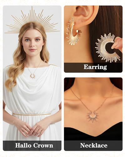 3 Pcs Goddess Costume Accessories Set, Sunburst Crown