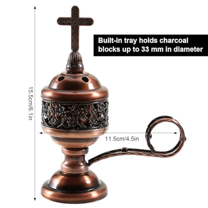 Yawlsow Incense Burner, Frankincense Charcoal Incense Stand, Bakhoor Incense Burner Holder, Ideal for Aromatherapy, Yoga and Spa, Home and Christian Church Censer, (Red Copper) - color: Red Copper