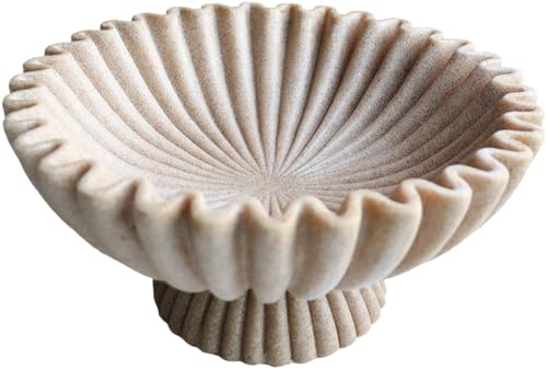 10" Large Decorative Bowl decor, Scalloped Bowls for Modern Home Decor,Ruffle Decor,Stylish Key Bowl for Entry Table,Decorative Fruit Bowl for Kitchen Counter,With base,Artificial Stone Beige - color: Beige - with base