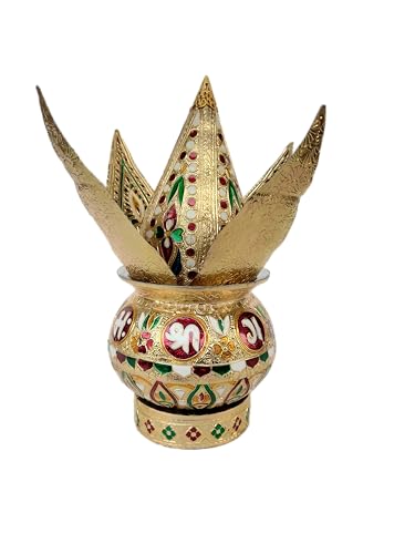 Rastogi Handicrafts Mangal Kalash Set Meenakari Work for Puja Kalash in Temple Home Decor Decorative Lota Narial Patta
