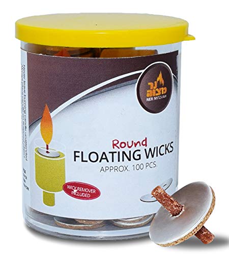 Ner Mitzvah Round Floating Wicks, Cotton Wicks and Cork Disc Holders for Oil Cups, Bonus Wick Removal Tweezers - 100 Count (Approx) - size: 1 Pack